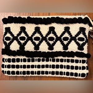 DWBH Clutch Bag with Tassel Wristlet | Black & Ivory | Boho Artisan Style
